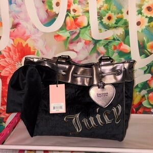 Juicy Couture Dreams Daydreamer Black Tote Silver Trim and Heart Charm